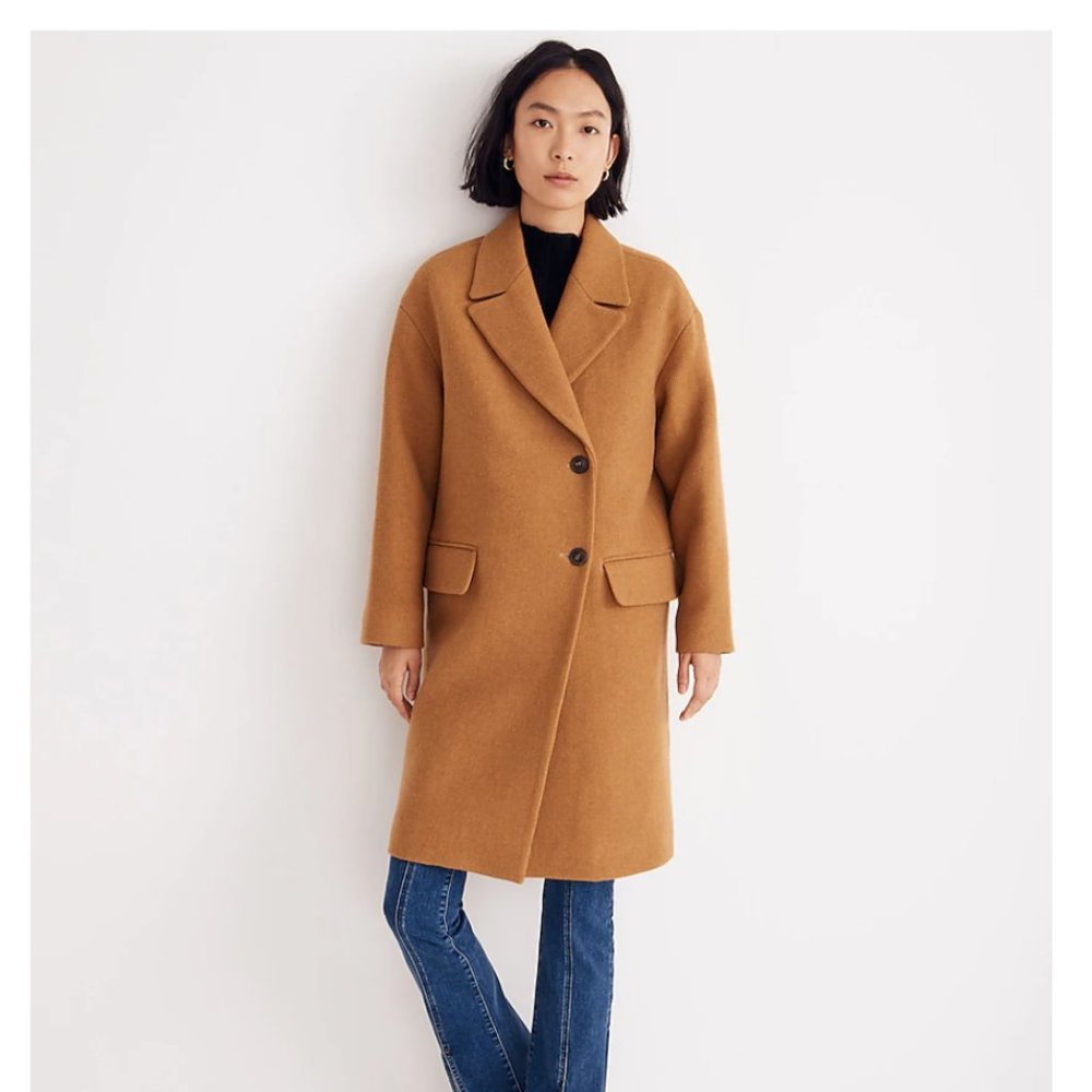 Madewell Camel/Tan Wool-Blend Long Pea Coat